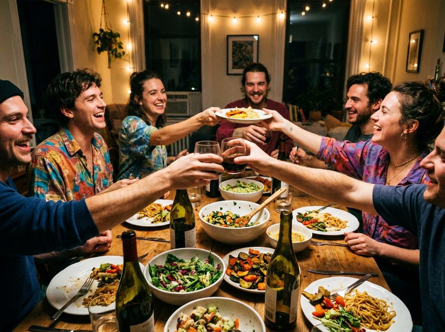 Gezellig samen eten aan tafel