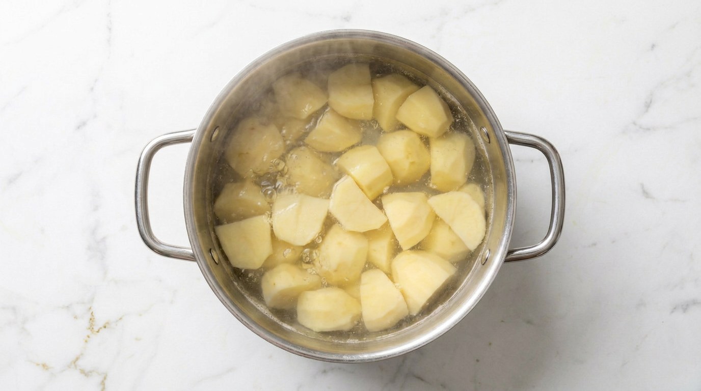 Stap 1: Schil de aardappelen en kook ze in 20 minuten gaar.