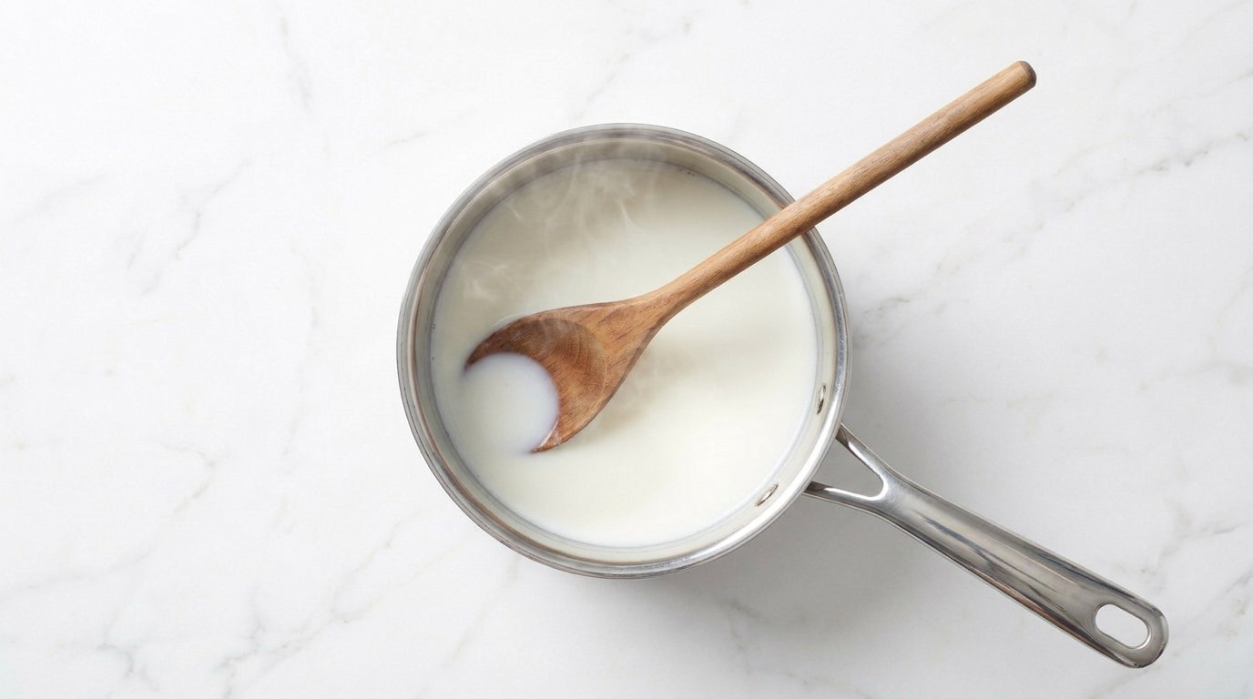 Stap 1: Breng de melk met de suiker, citroenrasp en een snufje zout aan de kook.