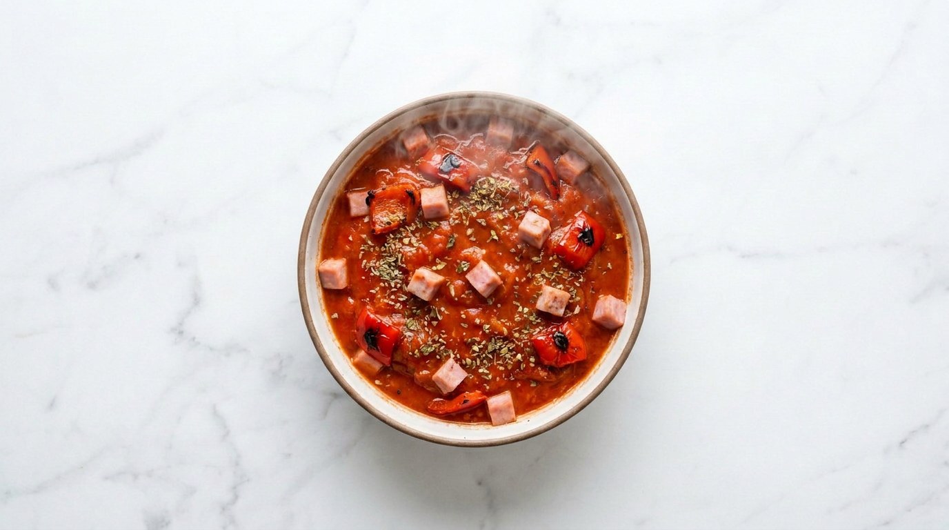 Stap 4: Voeg de gezeefde tomaten en kruiden toe en laat 10 minuten pruttelen.