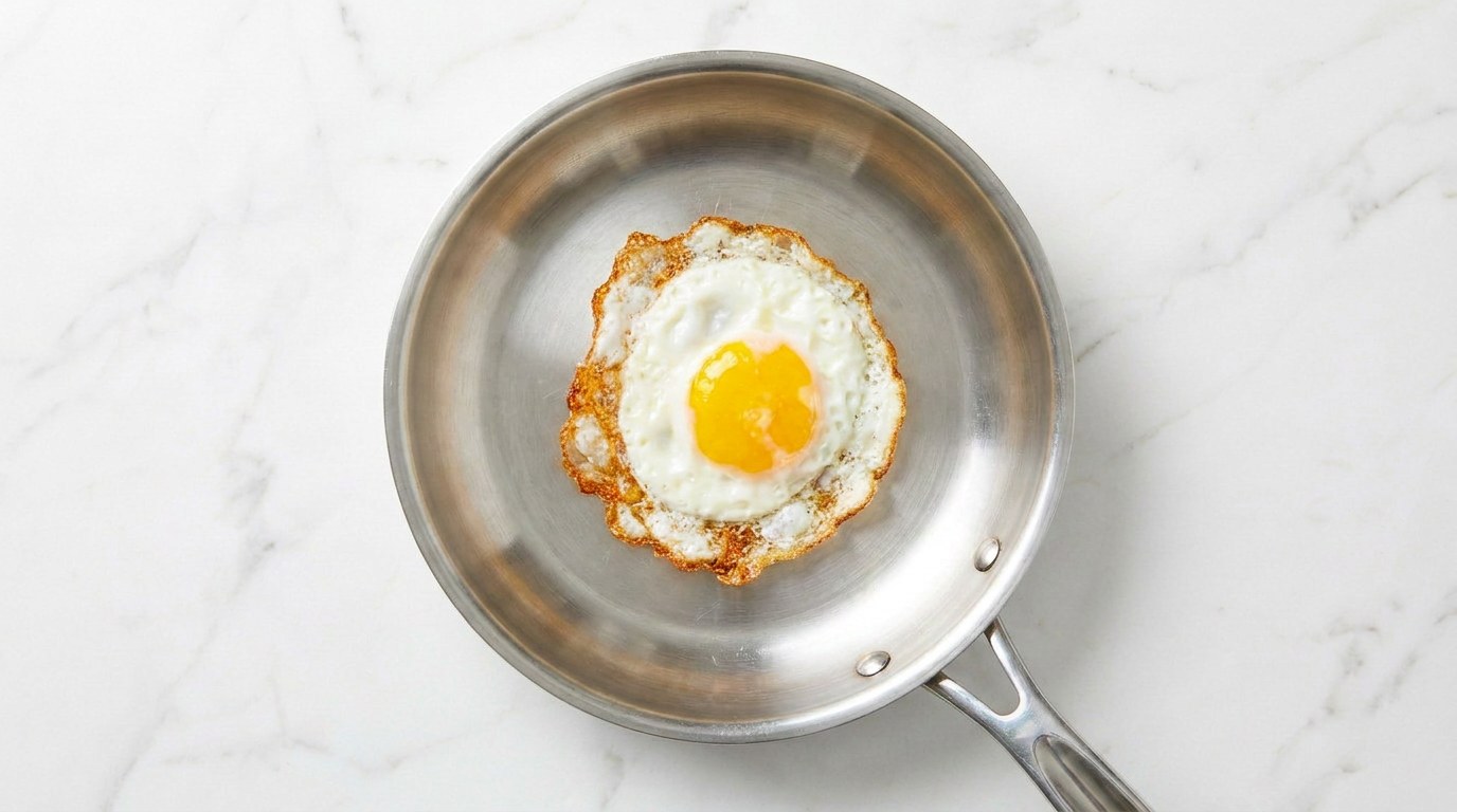 Stap 4: Bak in een aparte pan de eieren met een knapperig randje.