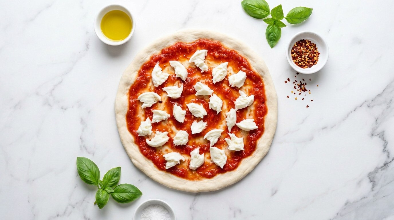 Stap 4: Verdeel de gescheurde mozzarella erover en bak de pizza 10 minuten.