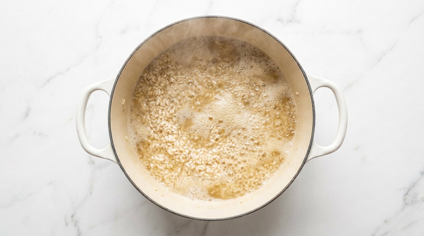Stap 3: Blus af met de witte wijn en laat inkoken.