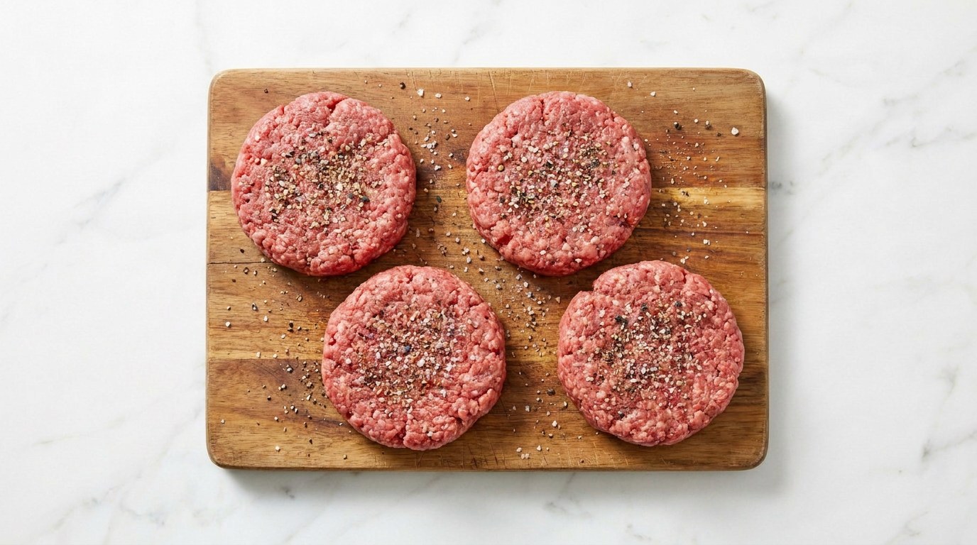 Stap 3: Vorm het gehakt tot 4 burgers en kruid met zout en peper.
