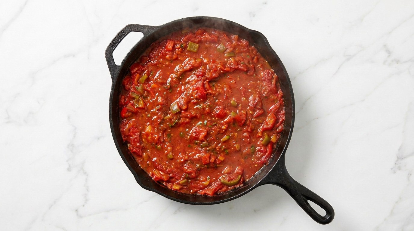 Stap 3: Voeg de tomaten toe en laat 10 minuten inkoken tot een dikke saus.