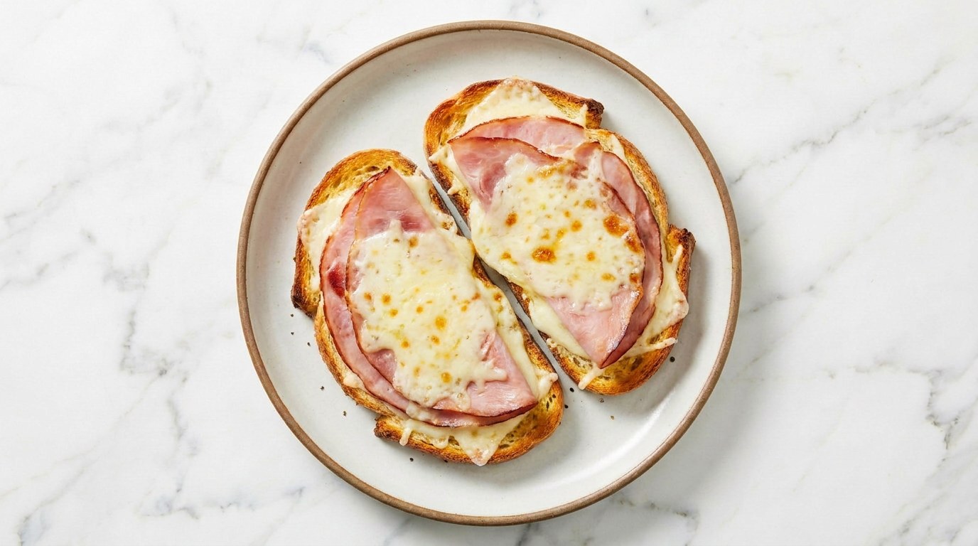 Stap 2: Beleg het brood met de ham en de plakken kaas.