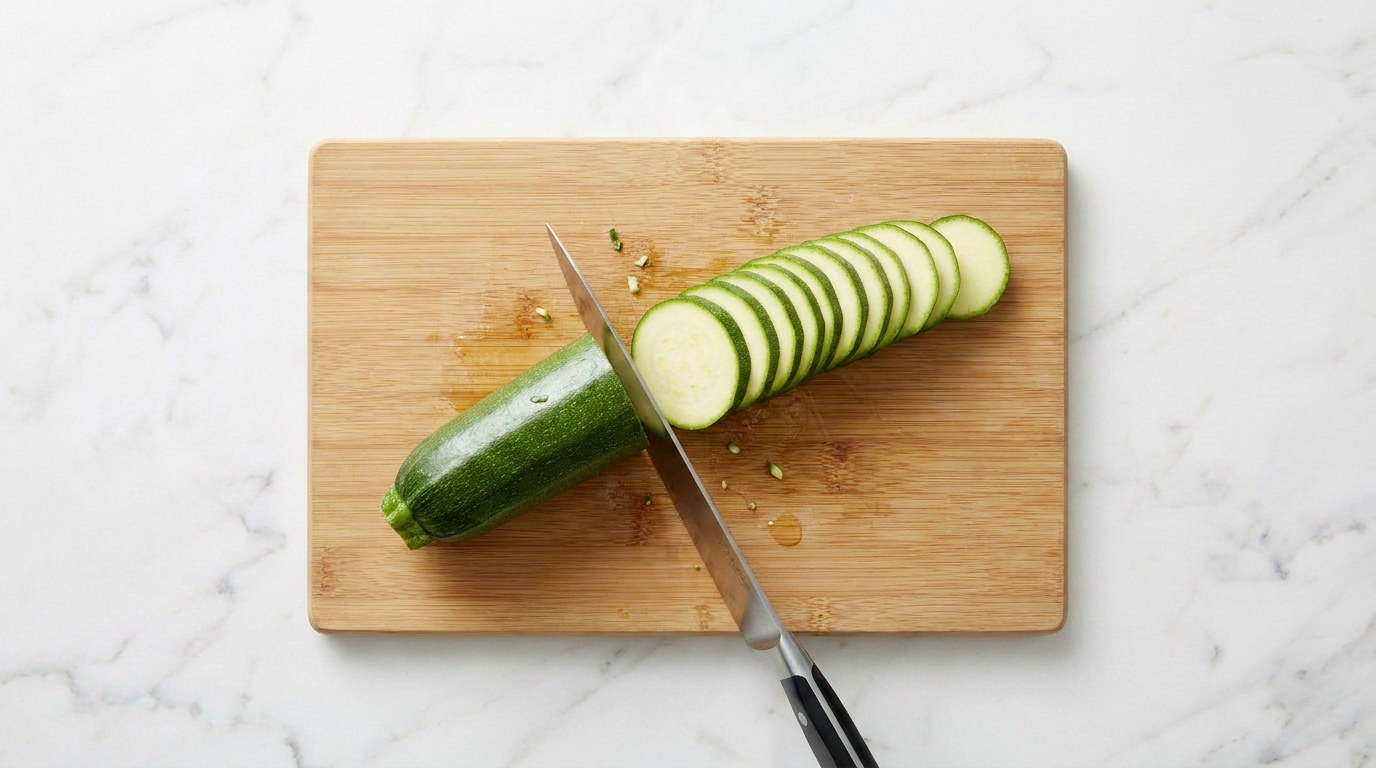 Stap 1: Verwarm de oven voor op 200 graden en snijd de courgette in dunne plakjes.
