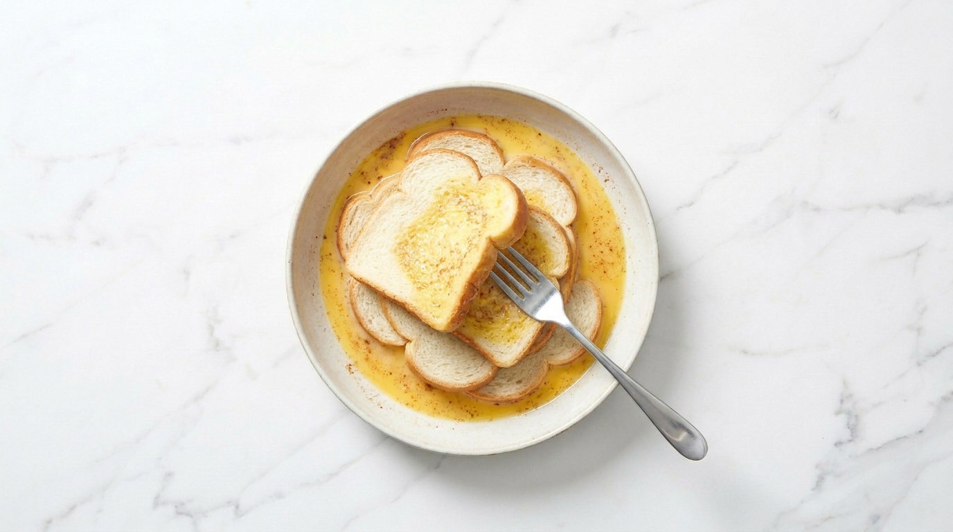 Stap 3: Haal de sneetjes brood door het eimengsel en laat ze goed doortrekken.